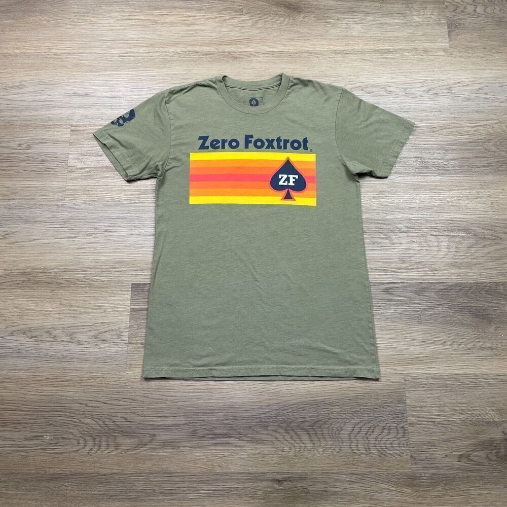 Zero Foxtrot Shirt Mens Small Green Spell Out Army Graphic
